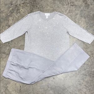 Alfred Dunner Gray Sweater Corduroy Pant Set